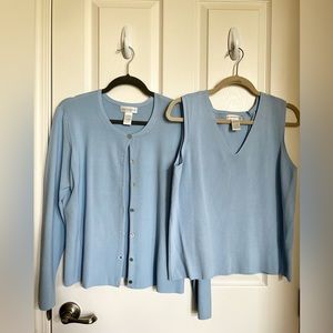 Worthington Long Sleeves Ribbed Knit Cardigan 2 piece set. Cornflower Blue. XL.